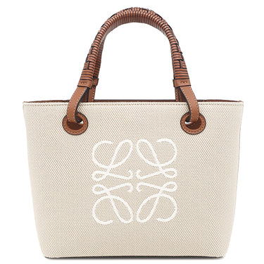 ロエベ LOEWE アナグラム トート ミニ A717S74X01 エクリュ×タン キャンバス レザー 2WAYバッグ ゴールド金具 茶 ハンドバッグ ショルダー