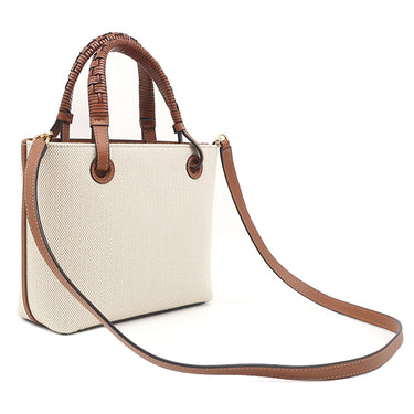 ロエベ LOEWE アナグラム トート ミニ A717S74X01 エクリュ×タン キャンバス レザー 2WAYバッグ ゴールド金具 茶 ハンドバッグ ショルダー