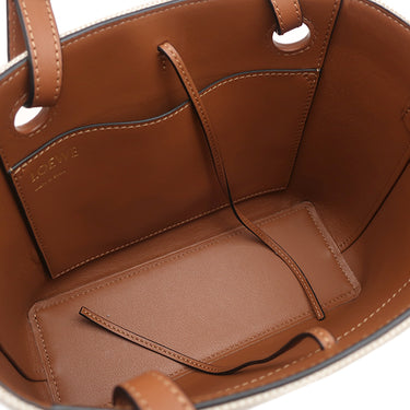 ロエベ LOEWE アナグラム トート ミニ A717S74X01 エクリュ×タン キャンバス レザー 2WAYバッグ ゴールド金具 茶 ハンドバッグ ショルダー