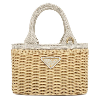 プラダ PRADA ウィッカー ミニ ハンドバッグ 1BG469 ベージュ×ホワイト 