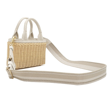 プラダ PRADA ウィッカー ミニ ハンドバッグ 1BG469 ベージュ×ホワイト 