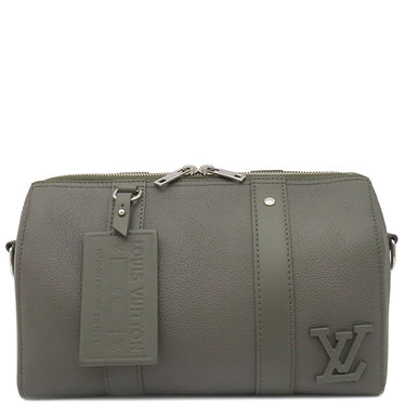 ルイヴィトン LOUIS VUITTON シティ キーポル M21437 カーキ グレインレザー 2WAYバッグ シルバー金具 深緑 ボストン ショルダー イニシャル刻印あり
