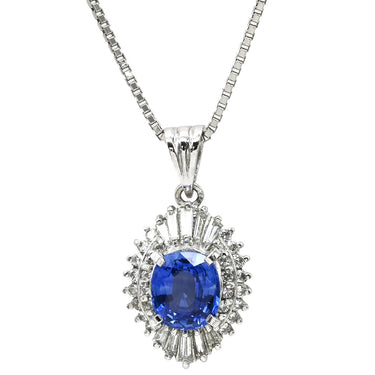 ノンブランド NON BRAND ブルーサファイア 1.18ct ダイヤモンドペンダント プラチナシルバー Pt サファイア ダイヤモンド Pt850(チェーン) ネックレス 青 ブルー クッションミックスカット 1石 1粒