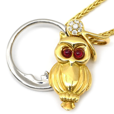 ウォルサム WALTHAM イエローゴールド×ホワイトゴールド K18YG K18WG ダイヤモンド ルビー ネックレス Au750 18K 18金 ダイヤ ルビー フクロウモチーフ スイング ムービング チェーン社外品