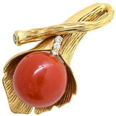 ノンブランド NON BRAND 珊瑚 ダイヤ イエローゴールド K18YG ダイヤモンド 珊瑚 ペンダントトップ 赤 サンゴ ダイヤモンド YG 750 ネックレストップ 16mm