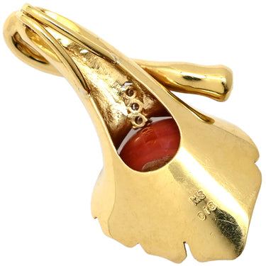 ノンブランド NON BRAND 珊瑚 ダイヤ イエローゴールド K18YG ダイヤモンド 珊瑚 ペンダントトップ 赤 サンゴ ダイヤモンド YG 750 ネックレストップ 16mm