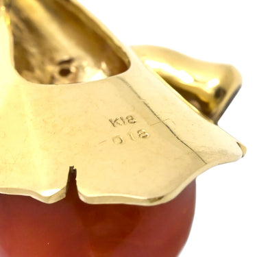 ノンブランド NON BRAND 珊瑚 ダイヤ イエローゴールド K18YG ダイヤモンド 珊瑚 ペンダントトップ 赤 サンゴ ダイヤモンド YG 750 ネックレストップ 16mm