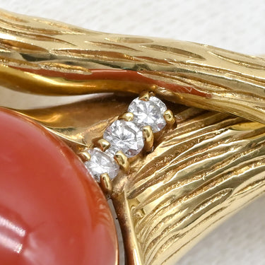 ノンブランド NON BRAND 珊瑚 ダイヤ イエローゴールド K18YG ダイヤモンド 珊瑚 ペンダントトップ 赤 サンゴ ダイヤモンド YG 750 ネックレストップ 16mm