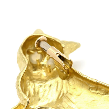 ノンブランド NON BRAND キャッツアイ 0.28ct ネコモチーフ イエローゴールド K18YG クリソベリルキャッツアイ ブローチ 猫 CAT 猫目石 18K 18金 750AU アニマルモチーフ