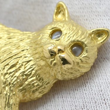 ノンブランド NON BRAND キャッツアイ 0.28ct ネコモチーフ イエローゴールド K18YG クリソベリルキャッツアイ ブローチ 猫 CAT 猫目石 18K 18金 750AU アニマルモチーフ