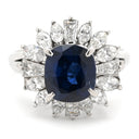 ノンブランド NON BRAND ブルーサファイア ダイヤ ブルー×プラチナシルバー Pt900 サファイア ダイヤモンド リング 指輪 クッションカット Pt900 プラチナム 青 マーキス バゲットカット フラワーモチーフ 13号