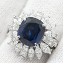 ノンブランド NON BRAND ブルーサファイア ダイヤ ブルー×プラチナシルバー Pt900 サファイア ダイヤモンド リング 指輪 クッションカット Pt900 プラチナム 青 マーキス バゲットカット フラワーモチーフ 13号