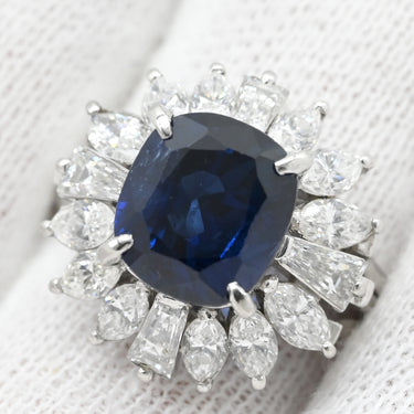 ノンブランド NON BRAND ブルーサファイア ダイヤ ブルー×プラチナシルバー Pt900 サファイア ダイヤモンド リング 指輪 クッションカット Pt900 プラチナム 青 マーキス バゲットカット フラワーモチーフ 13号