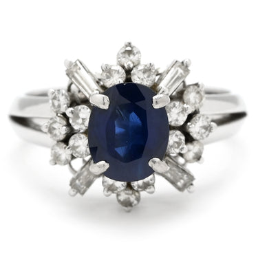 ノンブランド NON BRAND ブルーサファイア ダイヤ　 ブルー×プラチナシルバー Pt900 サファイア ダイヤモンド リング 指輪 青 Pt900 プラチナオーバルミックスカット 12号