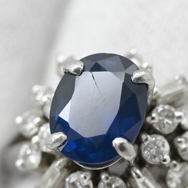 ノンブランド NON BRAND ブルーサファイア ダイヤ　 ブルー×プラチナシルバー Pt900 サファイア ダイヤモンド リング 指輪 青 Pt900 プラチナオーバルミックスカット 12号