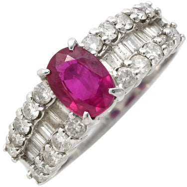 ノンブランド NON BRAND ルビー 1.1ct ダイヤリング プラチナシルバー Pt900 ルビー ダイヤモンド リング 指輪 レッド 赤 1石 オーバルミックスカット ダイヤモンド 指輪 9号