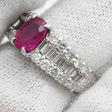 ノンブランド NON BRAND ルビー 1.1ct ダイヤリング プラチナシルバー Pt900 ルビー ダイヤモンド リング 指輪 レッド 赤 1石 オーバルミックスカット ダイヤモンド 指輪 9号