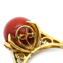 ノンブランド NON BRAND 珊瑚 8mm イエローゴールド K18YG 珊瑚 リング 指輪 サンゴ さんご 赤 血赤 レッド ラウンドシェイプ 10.5号