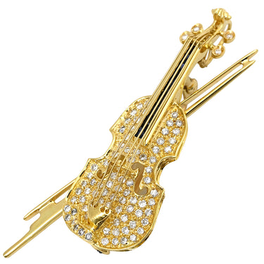 ノンブランド NON BRAND ダイヤ サファイア イエローゴールド K18YG エメラルド ダイヤモンド ブローチ バイオリンモチーフ YG 18K ピンブローチ ブルー 青 楽器 パヴェダイヤ