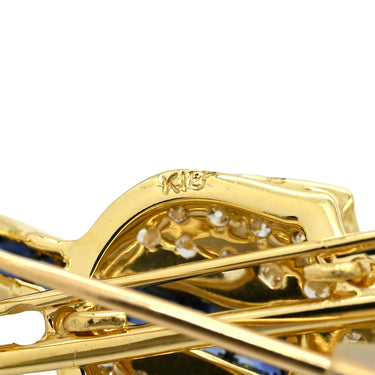 ノンブランド NON BRAND ダイヤ サファイア イエローゴールド K18YG エメラルド ダイヤモンド ブローチ バイオリンモチーフ YG 18K ピンブローチ ブルー 青 楽器 パヴェダイヤ