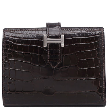 エルメス HERMES ベアンコンパクト ハバナ アリゲーター 二つ折り財布 シルバー金具 茶 クロコ