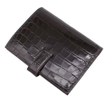 エルメス HERMES ベアンコンパクト ハバナ アリゲーター 二つ折り財布 シルバー金具 茶 クロコ