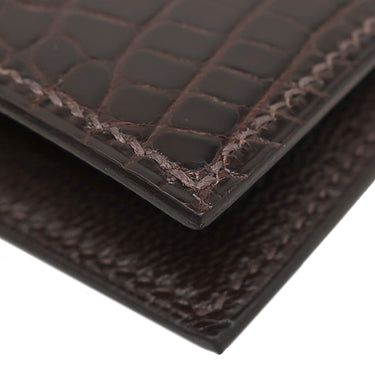 エルメス HERMES ベアンコンパクト ハバナ アリゲーター 二つ折り財布 シルバー金具 茶 クロコ