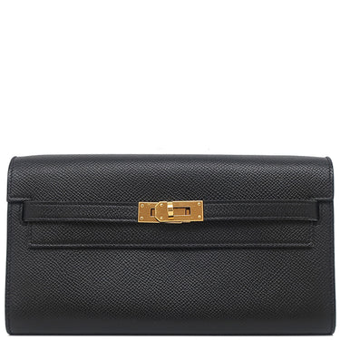 エルメス HERMES ケリーウォレット ロング トゥーゴー ブラック ヴォーエプソン 長財布 ゴールド金具 黒 ショルダー