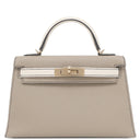 エルメス HERMES ミニケリードゥ 外縫い エトゥープ×ナタ シェーブル シェーブルシャムキラ 2WAYバッグ シャンパンゴールド金具 【PO品】 グレージュ オフホワイト バイカラー