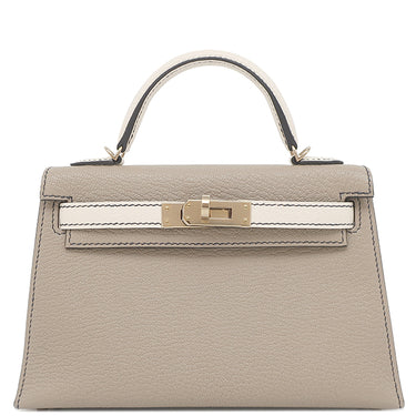 エルメス HERMES ミニケリードゥ 外縫い エトゥープ×ナタ シェーブル シェーブルシャムキラ 2WAYバッグ シャンパンゴールド金具 【PO品】 グレージュ オフホワイト バイカラー
