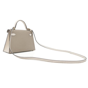 エルメス HERMES ミニケリードゥ 外縫い エトゥープ×ナタ シェーブル シェーブルシャムキラ 2WAYバッグ シャンパンゴールド金具 【PO品】 グレージュ オフホワイト バイカラー
