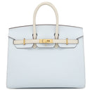 エルメス HERMES バーキン25 ブループリュム×ナタ ヴォーエプソン ハンドバッグ マットゴールド金具 【PO品】 水色 アイボリー バイカラー ゴールド金具