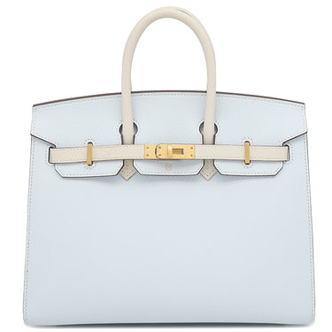 エルメス HERMES バーキン25 ブループリュム×ナタ ヴォーエプソン ハンドバッグ マットゴールド金具 【PO品】 水色 アイボリー バイカラー ゴールド金具