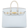 エルメス HERMES バーキン25 ブループリュム×ナタ ヴォーエプソン ハンドバッグ マットゴールド金具 【PO品】 水色 アイボリー バイカラー ゴールド金具