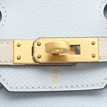 エルメス HERMES バーキン25 ブループリュム×ナタ ヴォーエプソン ハンドバッグ マットゴールド金具 【PO品】 水色 アイボリー バイカラー ゴールド金具
