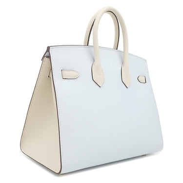エルメス HERMES バーキン25 ブループリュム×ナタ ヴォーエプソン ハンドバッグ マットゴールド金具 【PO品】 水色 アイボリー バイカラー ゴールド金具
