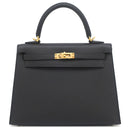 エルメス HERMES ケリー25 外縫い ブラック ヴォーエプソン 2WAYバッグ ゴールド金具 黒