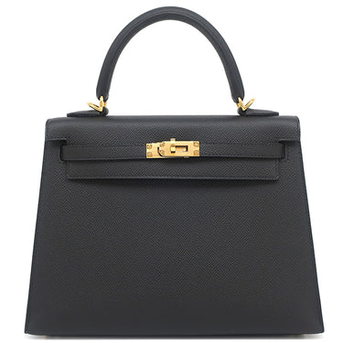 エルメス HERMES ケリー25 外縫い ブラック ヴォーエプソン 2WAYバッグ ゴールド金具 黒