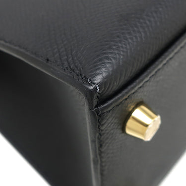 エルメス HERMES ケリー25 外縫い ブラック ヴォーエプソン 2WAYバッグ ゴールド金具 黒