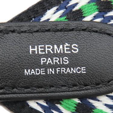 エルメス HERMES バンドリエール サングル アレグロ 50mm 黒×バンブー×白×ブルーインディゴ スイフト トワルコットン ショルダーストラップ シルバー金具 緑 黒