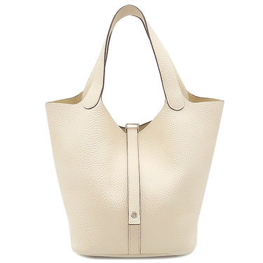 エルメス HERMES ピコタンロックMM ナタ トリヨンクレマンス ハンドバッグ シルバー金具 アイボリー