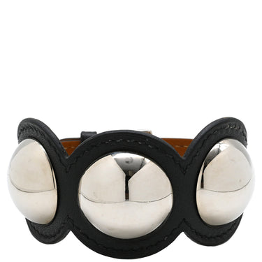 エルメス HERMES パッサージュ クルーテ ブラック レザー GP T2 ブレスレット シルバー金具 黒