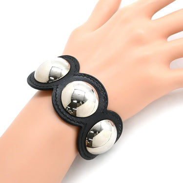 エルメス HERMES パッサージュ クルーテ ブラック レザー GP T2 ブレスレット シルバー金具 黒