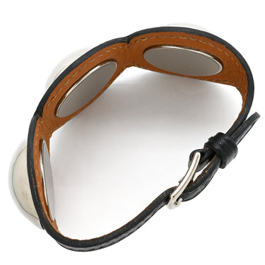 エルメス HERMES パッサージュ クルーテ ブラック レザー GP T2 ブレスレット シルバー金具 黒