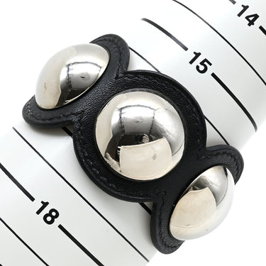 エルメス HERMES パッサージュ クルーテ ブラック レザー GP T2 ブレスレット シルバー金具 黒