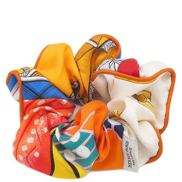 HERMES シルク ヘアシュシュ マルチカラー エルメス HERMES クラウディア シュシュ オレンジ×マルチカラー シルク