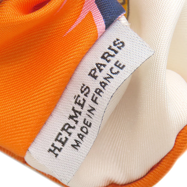 エルメス HERMES クラウディア シュシュ オレンジ×マルチカラー シルク