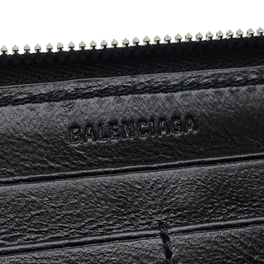 バレンシアガ BALENCIAGA ラウンドファスナー ブラック レザー 長財布 シルバー金具 黒