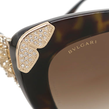 ブルガリ BVLGARI キャッツアイ 55□17 8162-B-F ブラウン プラスチック メタル ラインストーン サングラス ゴールド金具 マーブル柄 フラワーモチーフ