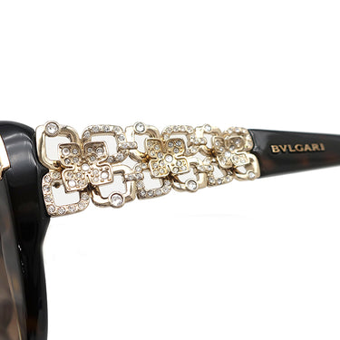 ブルガリ BVLGARI キャッツアイ 55□17 8162-B-F ブラウン プラスチック メタル ラインストーン サングラス ゴールド金具 マーブル柄 フラワーモチーフ